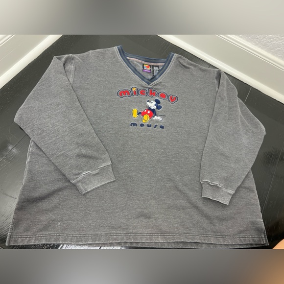 Vintage Grey Mickey Mouse V-Neck Sweater with Blue Embroidery - Picture 7 of 7